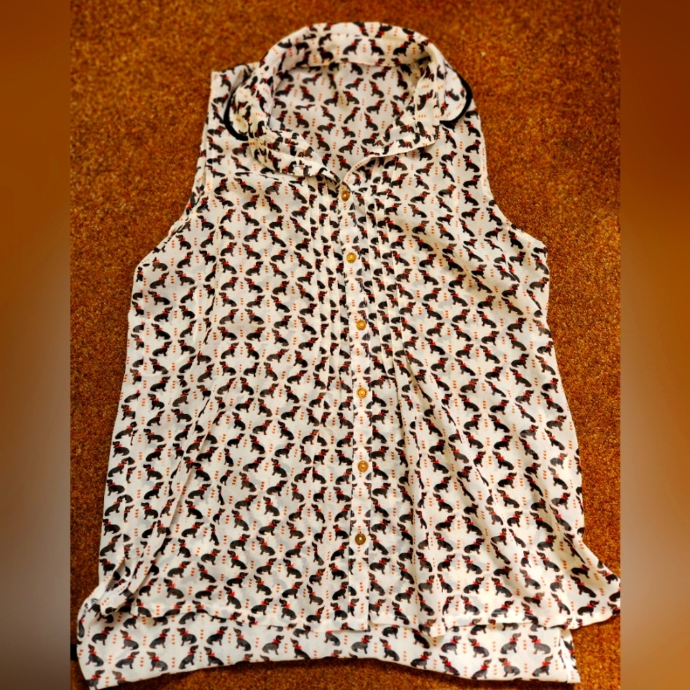 Atmosphere Dachshund Doxie Wiener Dog Flowy Chiffon Top Shirt UK Sz 12